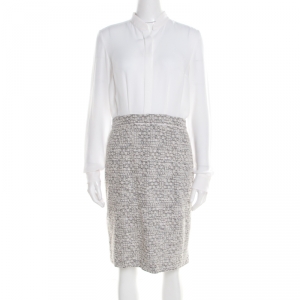 Pre Owned Boss by Hugo Boss Colorblock Silk and Tweed Long Sleeve Halennia Dress S