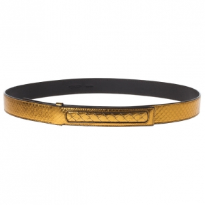 Pre Owned Bottega Veneta Gold Oro Bruciato Ayers Belt 95CM