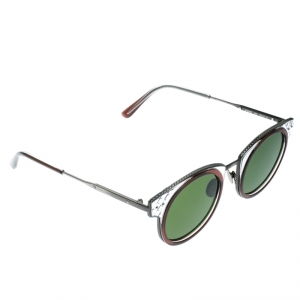 Pre Owned Bottega Veneta Grey/Green BV0063S Round Sunglasses 