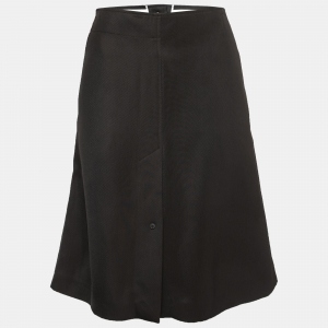Pre Owned Bottega Veneta Dark Brow Crepe Buttoned Pencil Skirt M