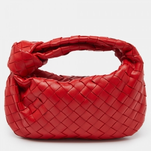 Pre Owned Bottega Veneta Red Intrecciato Leather Mini Jodie Hobo