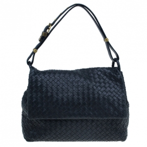 Pre Owned Bottega Veneta Black Nappa Mini Intrecciato Shoulder Bag
