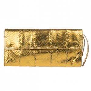 Bottega Veneta Gold Snakeskin Intrecciato Metal Trim Clutch