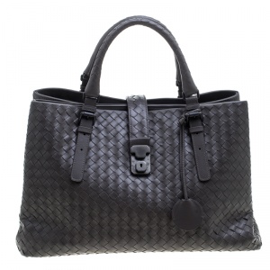 Pre Owned Bottega Veneta Grey Intrecciato Leather Roma Tote