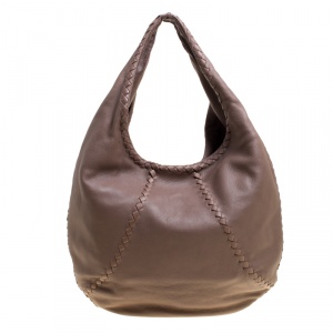 Pre Owned Bottega Veneta Dark Beige Cervo Leather Hobo