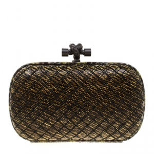 Pre Owned Bottega Veneta Black/Yellow Leather Stitched Detail Knot Clutch
