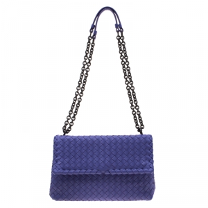 Pre Owned Bottega Veneta Purple Intrecciato Leather Olimpia Shoulder Bag