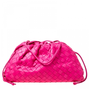 Pre Owned Bottega Veneta Pink Intrecciato Leather Pouch Bag