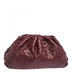 Pre Owned Bottega Veneta Bordeaux Intrecciato Nappa Leather 15 The Pouch Clutch       