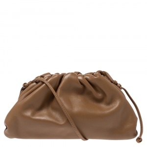 Pre Owned Bottega Veneta Tan Leather Mini Clutch Bag