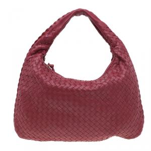 Pre Owned Bottega Veneta Red Leather Small Intrecciato Nappa Hobo