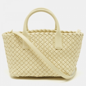 Pre Owned Bottega Veneta Pale Yellow Intrecciato Leather Mini Cabat Tote