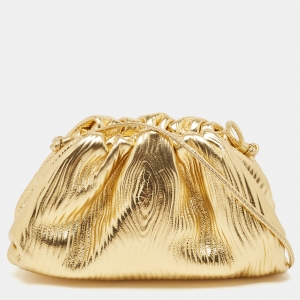 Pre Owned Bottega Veneta Metallic Gold Bark Leather Mini The Pouch Bag