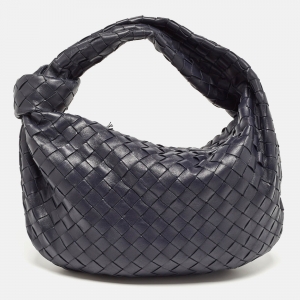 Pre Owned Bottega Veneta Navy Blue Intrecciato Leather Teen Jodie Hobo