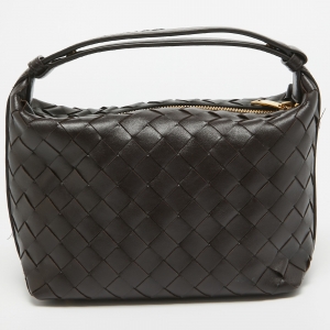 Pre Owned Bottega Veneta Dark Brown Intrecciato Leather Wallace Bag