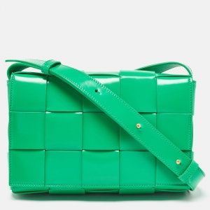 Bottega Veneta Green Intreccio Glazed Leather Cassette Shoulder Bag