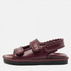 Bottega Veneta Burgundy Leather Jack Flat Sandals Size 38