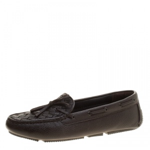 Pre Owned Bottega Veneta Brown Intrecciato Leather Loafers Size 39.5