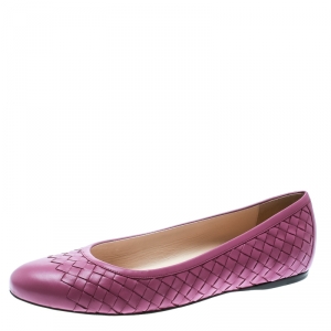 Pre Owned Bottega Veneta Purple Intrecciato Leather Ballet Flats Size 39.5