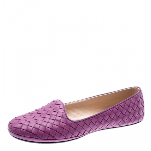 Pre Owned Bottega Veneta Purple Intrecciato Leather Smoking Slippers Size 37