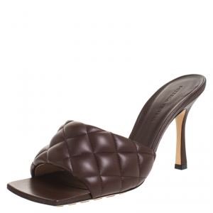 Pre Owned Bottega Veneta Brown Padded Quilted Leather Slide Sandals Size 40