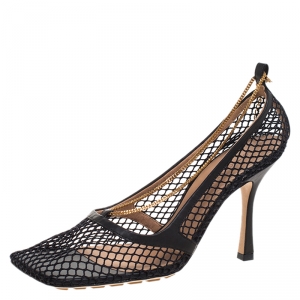 Pre Owned Bottega Veneta Black Mesh Chain Link Detail Square Toe Pumps Size 39.5