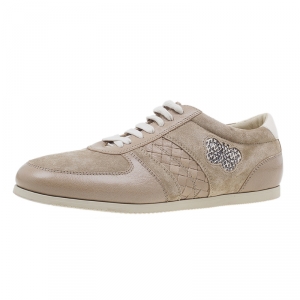 Pre Owned Bottega Veneta Beige Suede and Leather Butterfly Sneakers Size 39.5