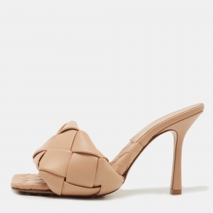 Bottega Veneta Beige Intrecciato Leather Lido Slide Sandals Size 39