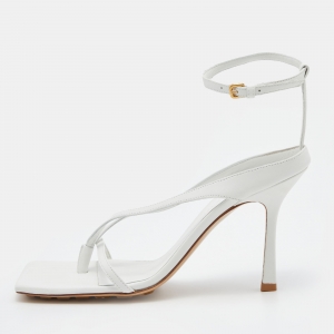 Pre Owned Bottega Veneta White Leather Stretch Ankle Strap Sandals Size 39