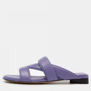 Pre Owned Bottega Veneta Lavender Leather The Band Flat Slides Size 38