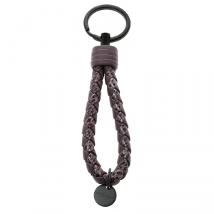 Pre Owned Bottega Veneta Intrecciato Purple Nappa Ayers Leather Key Ring