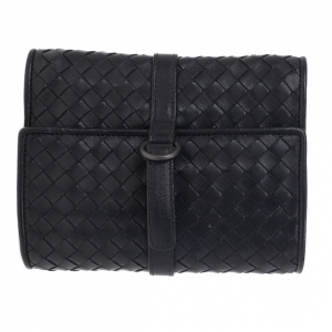 Pre Owned Bottega Veneta Black Intrecciato Leather Jewelry Roll