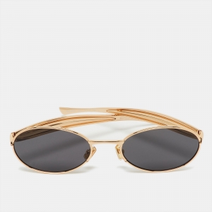 Pre Owned Bottega Veneta Gold Tone/Grey BV1386S Sardine Oval Sunglasses