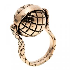 Bottega Veneta Textured Spinning Ball Gold Plated Silver Ring Size 51