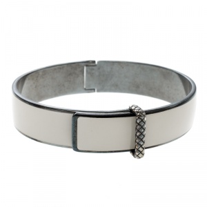 Bottega Veneta Intrecciato White Enamel Oxidized Silver Bracelet M