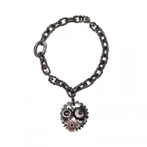 Bottega Veneta Brown Gear Chain Silver Link Bracelet S