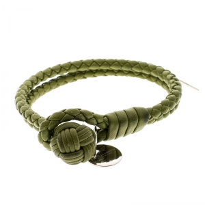 Bottega Veneta Green Intrecciato Nappa Leather Double Strand Bracelet M