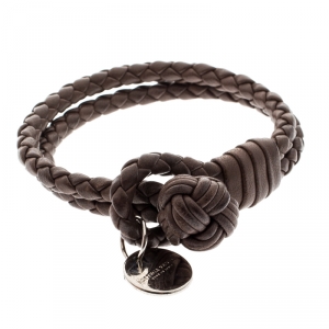 Bottega Veneta Intrecciato Nappa Brown Leather Double Strand Bracelet 16cm