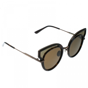 Pre Owned Bottega Veneta Havana Brown / Bronze BV0094S Lattice Embossed Cat Eye Sunglasses