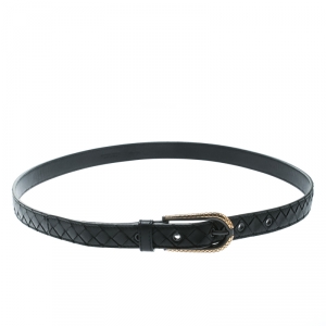 Bottega Veneta Black Intrecciato Leather Belt Size 95 CM