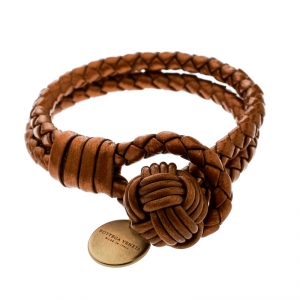 Bottega Veneta Intrecciato Metallic Leather Gold Plated Bracelet