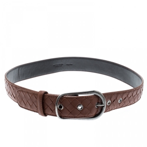 Bottega Veneta Brown Intrecciato Leather Belt 85CM