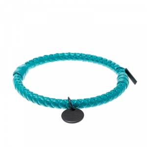 Bottega Veneta Blue Intrecciato Woven Leather Bangle Bracelet M