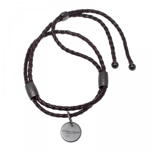 Bottega Veneta Intrecciato Brown Woven Leather Adjustable Double Strand Bracelet 