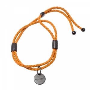 Bottega Veneta Intrecciato Orange Woven Leather Adjustable Double Strand Bracelet