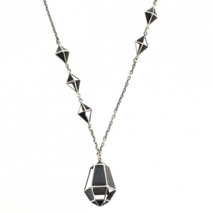 Pre Owned Bottega Veneta Nero Geometrie Enameled Antique Silver Pendant