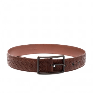 Bottega Veneta Bronze Intrecciato Leather Buckle Belt 80CM