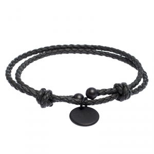 Bottega Veneta Dark Grey Intrecciato Leather Double Band Bracelet