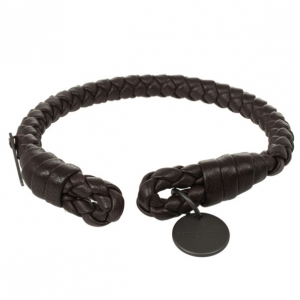 Pre Owned Bottega Veneta Brown Woven Intrecciato Leather Bracelet 