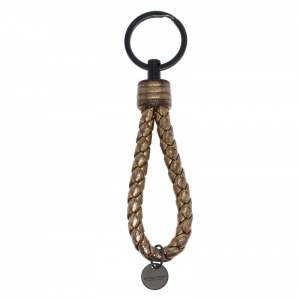Bottega Veneta Antique Gold Leather Intrecciato Key Chain